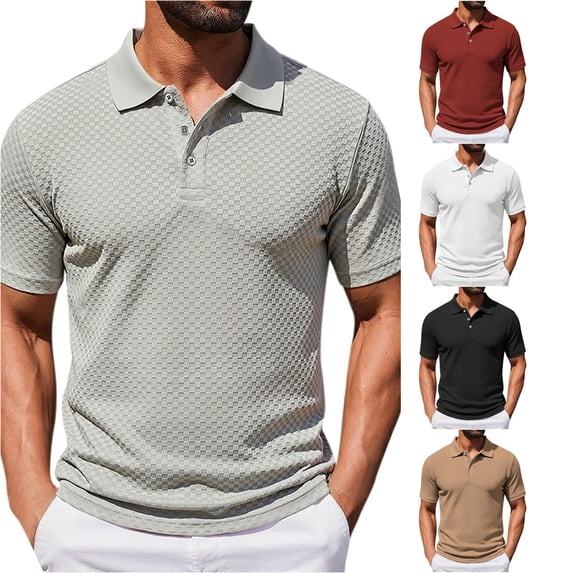 SGMVNU Men's Short Sleeve Polo Shirts, Solid Color V Neck Collared Golf Tee, Casual Slim Fit Breathable Summer T Shirts for Daily Work Outdoor Grey L