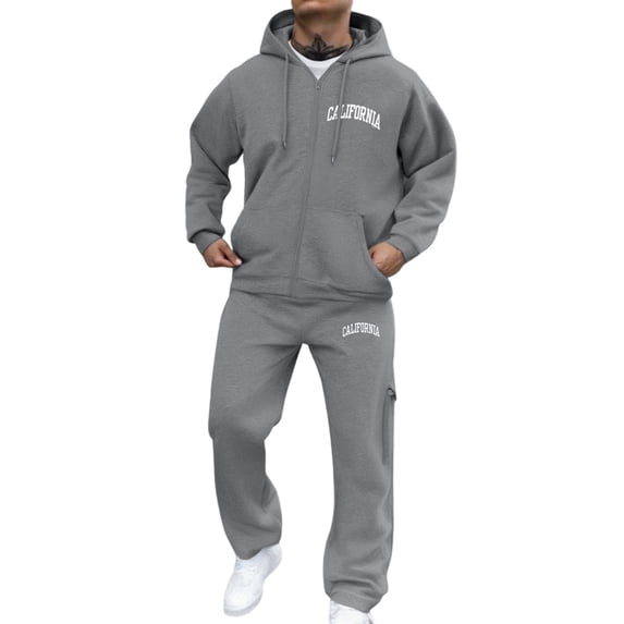 SGMVNU Men's Tracksuits Letter Print Men's Zip Up Hoodie Suit Set Casual Soft Outfit Workout Gym Sportswear with Pockets Workout Gym Jogging Sweat Suits(Light Gray, S)