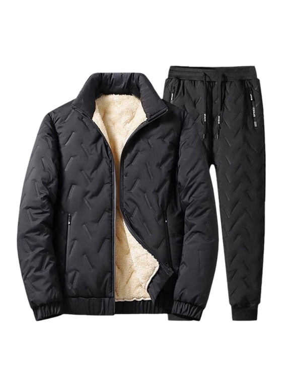 Men's Winter Warm Lined Snowboard Snowsuit Outdoor Windproof Thickened Hooded Zip Jacket and Sweatpants Suit Sweatpants Set Tracksuit(Black, 4XL)