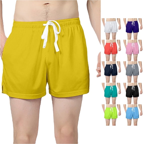 SGMVNU Men's Workout Shorts 5 Inches Summer Lightweight and Breathable Mesh Gym Bodybuilding Shorts with Pockets, Size XL, Yellow
