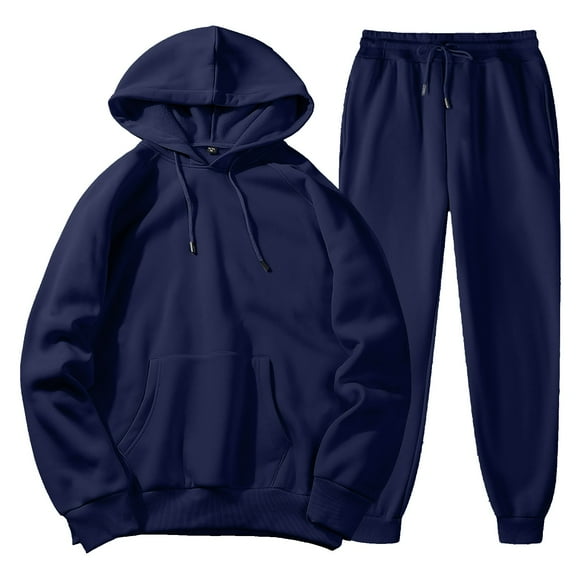 SGMVNU Mens 2 Piece Hooded Sweatsuit Outfits Drawstring Hoodie Sweatshirt & Joggers Sweatpants Set Tracksuit Workout Gym Outfits(Blue#3, M)