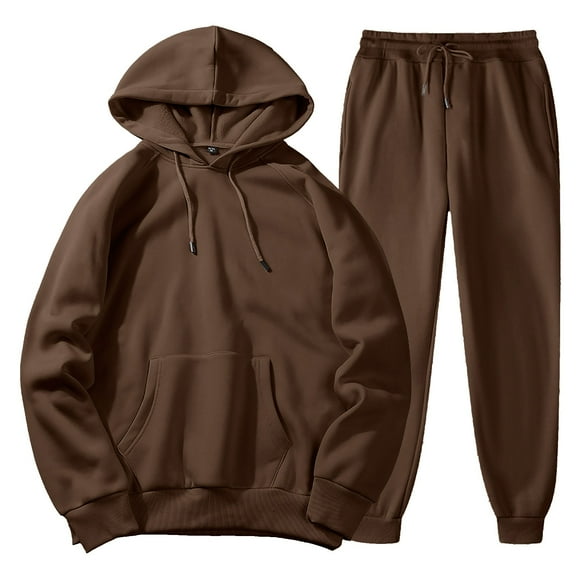 SGMVNU Mens 2 Piece Hooded Sweatsuit Outfits Drawstring Hoodie Sweatshirt & Joggers Sweatpants Set Tracksuit Workout Gym Outfits(Brown, M)