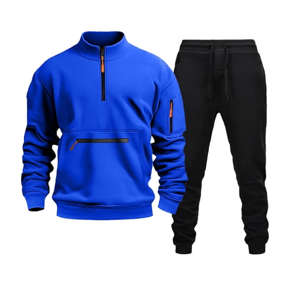SGMVNU Mens Sweatsuit Soft Fall Winter Solid Sweatshirt For Outdoor Workout Wear Fashion Layering Outfit 2 Piece Fall Outfits Sport Sweat Suit(Blue, S)