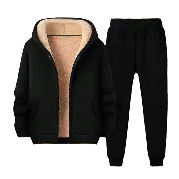 SGMVNU Mens Sweatsuits 2 Piece Set Men's Lined Zipper Sweatshirt Set Fall Winter With Thick And Warm Long Sleeved Hoodie Jacket Sports Jacket Sweatsuits Athletic Outfits(Black, XL)