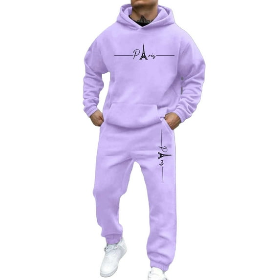SGMVNU Mens Track Suits 2 Piece Set Sweatsuits Sets Athletic Jogger Sweatpants Letter Print Fall Winter Sport Outfits Sweat Set(Light Purple, S)