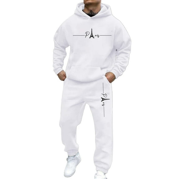SGMVNU Mens Track Suits 2 Piece Set Sweatsuits Sets Athletic Jogger Sweatpants Letter Print Fall Winter Sport Outfits Sweat Set(White, 3XL)