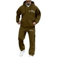 thumbnail image 1 of SGMVNU Mens Tracksuit Set Letter Print Men's Zip Up Hoodie Suit Set Casual Soft Outfit Daily Wear with Pockets Winter Jogging Suit(Coffee, 2XL), 1 of 5