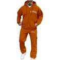 thumbnail image 1 of SGMVNU Mens Tracksuit Set Letter Print Men's Zip Up Hoodie Suit Set Casual Soft Outfit Daily Wear with Pockets Winter Jogging Suit(Orange, 3XL), 1 of 5