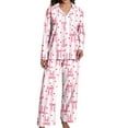 thumbnail image 1 of SGMVNU Pajama Sets for Women 2 Piece Printed Button Down Long Sleeve Sleepwear Pants Silk Cute Loungewear, Pink, XL, 1 of 7