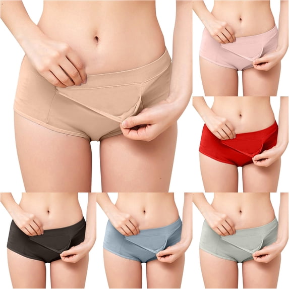 SGMVNU Panties of Women Medium High Waist Front Pocket Underwear Leak Proof Solid Color Soft Briefs, Size L, Beige