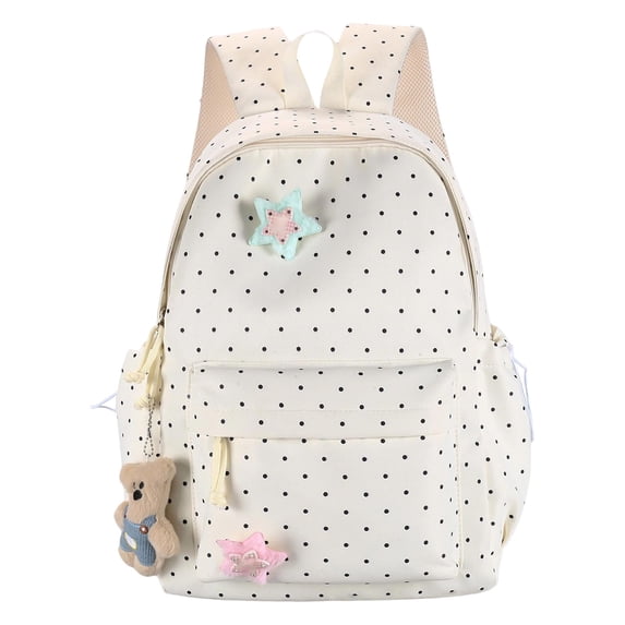 SGMVNU Polka Dots Backpack Large Capacity Lightweight Multi Compartments Bookbag for Elementary Middle High School Students, White