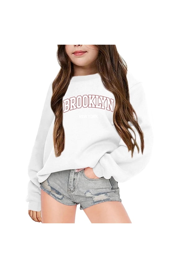 Pullover Hoodie for Girls Boys 5-6 Years White Sweatshirt for Girls Boys Graphic Letter Print Long Sleeve Shirts Oversized Hoodie Casual Loose Pullover Tops