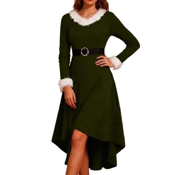 SGMVNU Santa Costume for Women Velvet Santa Costume Cosplay Christmas Dress Hooded Min Dress with Belt for Christmas(yw251204_2-Green, XL)