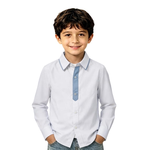 SGMVNU School Uniform Shirts for Boys Classic Point Turn Down Collar Button Formal Dress Shirt Kids Clothes, Size 3-4 Years, White