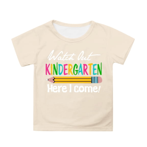 SGMVNU Shirts for Girls Short Sleeve Shirts Trendy Casual Classic Crewneck Loose Fit Cartton Printed Cotton Shirts Workout Tops for Age 6-7 Years, Beige