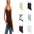 thumbnail image 1 of SGMVNU Silk Lace Camisole Tops for Women Lace Patchwork Cami Tank Dress Asymmetric Satin Layering Tops Size: M Coffee, 1 of 4
