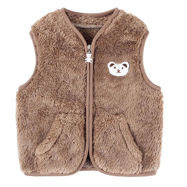 SGMVNU Sleeveless Vest Jacket for Kids Toddler Boys Girls Sleeveless Winter Solid Color Zipper Vest Jacket Coat Warm Outwear Coats for 18-24 Months Kid, az1222_4-Brown