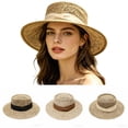thumbnail image 1 of SGMVNU Straw Boater Summer Sun Hats for Women, Ribbon Wide Brim Fedora Panama Flat Top Packable Summer Beach Hat for Travel, One Size, Beige, 1 of 6