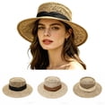 thumbnail image 1 of SGMVNU Straw Boater Summer Sun Hats for Women, Ribbon Wide Brim Fedora Panama Flat Top Packable Summer Beach Hat for Travel, One Size, Black, 1 of 6