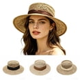 thumbnail image 1 of SGMVNU Straw Boater Summer Sun Hats for Women, Ribbon Wide Brim Fedora Panama Flat Top Packable Summer Beach Hat for Travel, One Size, Coffee, 1 of 6