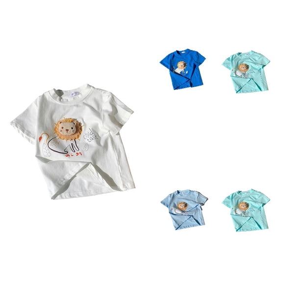 SGMVNU Summer Cotton T Shirts for Girls 3D Animal Applique Short Sleeves Casual Tee Soft Comfort Clothes, 5-6 Years, A1-White