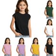 thumbnail image 1 of SGMVNU Summer T Shirts for Girls Cap Sleeve Classic Crew Neck Relaxed Fit Solid Color Stylish Tee Tops, 7-8 Years, A1-Black, 1 of 8