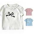 thumbnail image 1 of SGMVNU Summer T Shirts for Girls Trendy Casual Lace Trim Round Neck Short Sleeve Bow Printed Tops for Girls, Size 8-9 Years, White, 1 of 4
