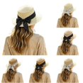 thumbnail image 1 of SGMVNU Sun Hats for Women, Fashion Back Bowknot Wide Brim Retro Flat Top Panama Boater Straw Hats Vacation Beach Hat Packable, One Size, Black, 1 of 5