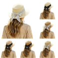 thumbnail image 1 of SGMVNU Sun Hats for Women, Fashion Back Bowknot Wide Brim Retro Flat Top Panama Boater Straw Hats Vacation Beach Hat Packable, One Size, White, 1 of 6
