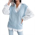 thumbnail image 1 of SGMVNU Sweater Vest for Women V Neck Sleeveless Knit Solid Color Sweaters Casual Ribbed Preppy Pullover Fall Tops Blue, Size L, 1 of 9