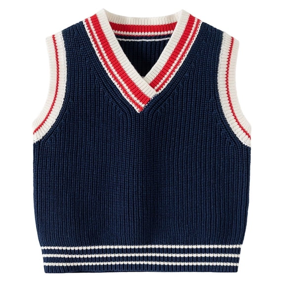SGMVNU Sweaters for Boys Girls - Sleeveless Knit Vest Pullover, Comfortable Casual Autumn Wear for Toddlers & Children Boys, Gifts for Girls Kids(Size 5-6 Years,Navy)