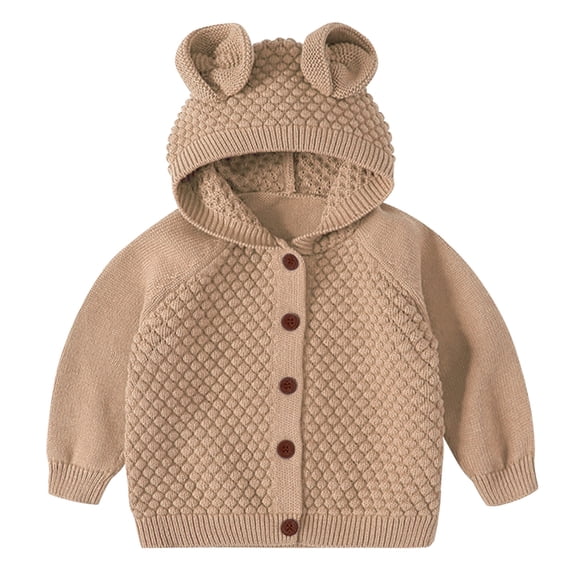 SGMVNU Sweaters for Girls Fall Winter Childrens Sweater Boys Sweater Cardigan Baby Pure Color Knitted Cardigan Coat Knitwear Tops(Size 4-5 Years, Khaki)