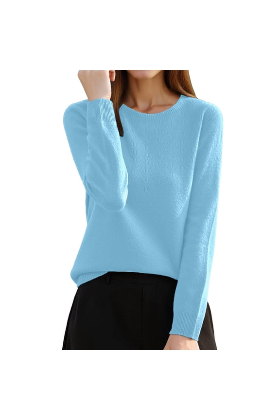 Sweaters for Women Crewneck Long Sleeve Soft Knit Pullovers Sweater Blouse Fall Dressy Casual Pullover Tops(Light Blue, XL)