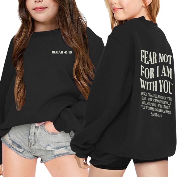 SGMVNU Sweatshirt for Girls Long Sleeve 7-8 Years Oversized Sweatshirt Letter Graphic Kids Crew Neck Casual Pullover Relaxed Fit Fashion Tops Black