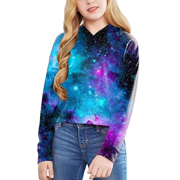 SGMVNU Sweatshirts for Boys Girls 10-12 Years Blue Girls Tie-Dye Crop Tops Hoodies Kids Long Sleeve Cropped Pullover Sweatshirts Hooded Tops Fall Clothes