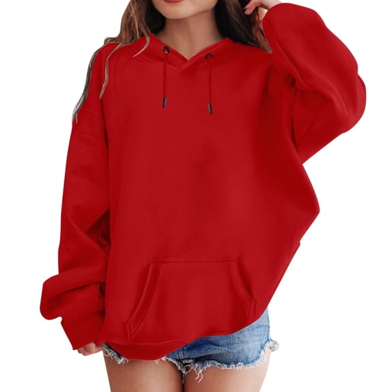 SGMVNU Sweatshirts for Boys Girls 6-7 Years Red Boys Girls Solid Soft Hooded Sweatshirt Classic Oversized Hoodies Loose Pullover Sweatshirts with Pocket for Kids