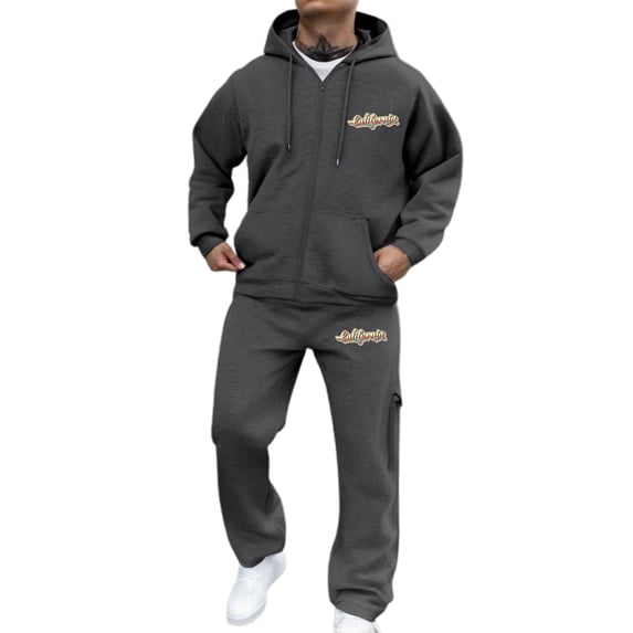 SGMVNU Sweatshirts for Men Tracksuit Set Zip Up Hoodie Print Graphic Sweatshirt with Sweatpants Soft Athletic Jogger Suit Casual Athletic Outfit(Grey, S)