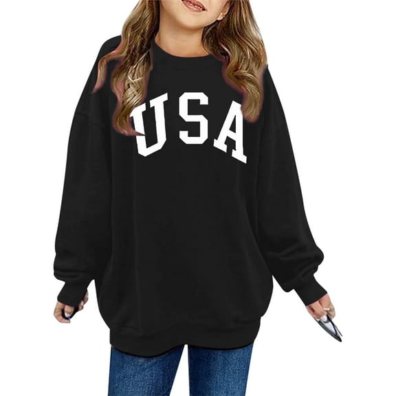 SGMVNU Sweatshirts for Girls Oversized Pullover 12-18 Months Fashion Letter Graphic Crewneck Sweatshirt, Unisex Comfy and Cute Sweatshirts Black
