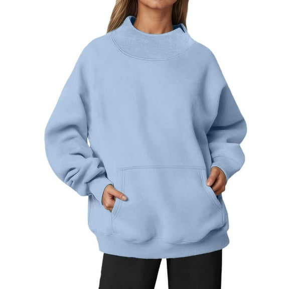 SGMVNU Sweatshirts for Women 2025 Long Sleeve Neck Pullover Fall Tops Winter Fashion Pullovers with Pockets Size XL Blue
