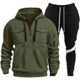 thumbnail image 1 of SGMVNU Sweatsuits for Men 2 Piece Winter Men's Pocket Half Zip Casual Hoodie Sweatshirt Suit Sweatpants Set Tracksuit(Army Green, XL), 1 of 4