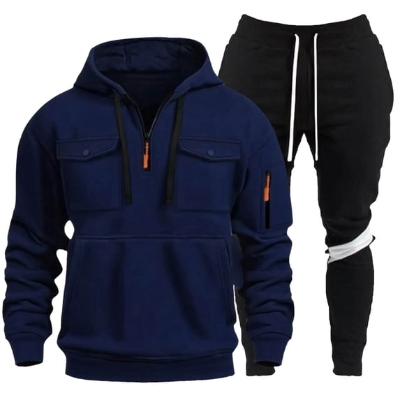 SGMVNU Sweatsuits for Men 2 Piece Winter Men's Pocket Half Zip Casual Hoodie Sweatshirt Suit Sweatpants Set Tracksuit(Navy, M)