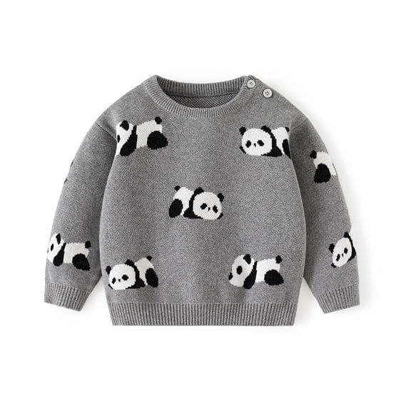 SGMVNU Toddler Baby Cozy Knit Sweater for Boys Long Sleeve Crewneck Cute Cartoon Pattern Pullover Sweatshirt with Ribbed (Size 3-4 Years,Grey)