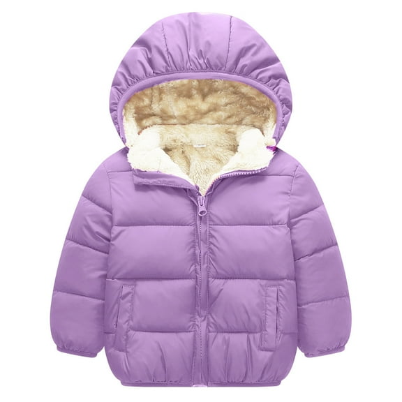 SGMVNU Toddler Boys Lined Winter Coat Girls Fuzzy Padded Puffer Jacket Cute Ears Hooded Outerwear with Pockets(Size 2-3 Years, Light Purple)