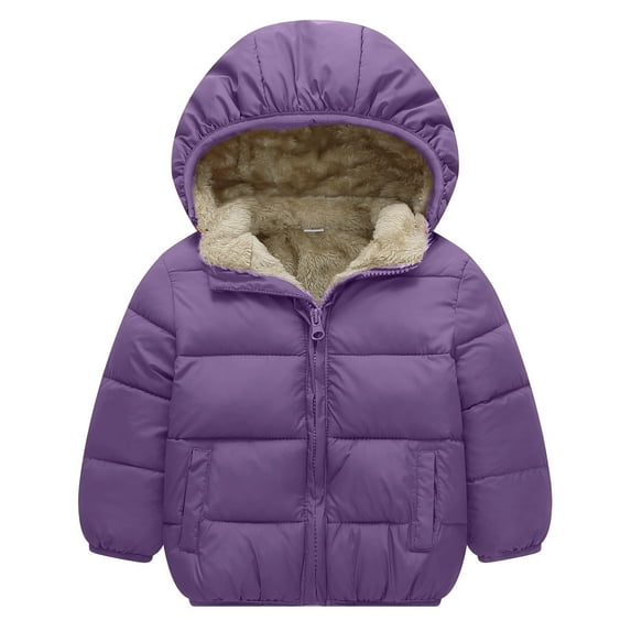 SGMVNU Toddler Boys Fleece Lined Winter Coat Girls Fuzzy Fleece Padded Puffer Jacket Cute Ears Hooded Outerwear with Pockets(Size 5-6 Years, Dark Purple)