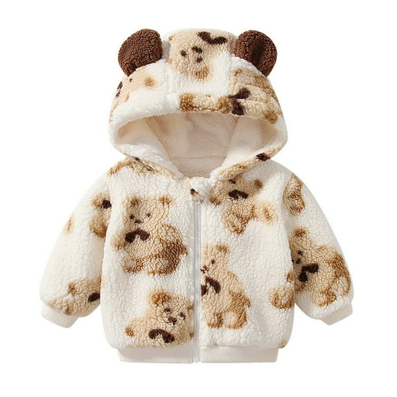 SGMVNU Toddler Boys Girls Hooded Jacket Coat with Ears Zipper Lightweight Long Sleeve Thick Warm Outerwear, Winter Warm Coats for Kids(Size 3-6 Months, Beige)