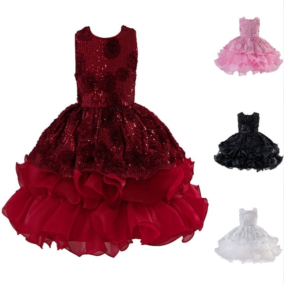 SGMVNU Toddler Girl's Pageant Dress Sequins Prom Dress Wedding Gown Dresses Birthday Party Formal Dress, Size 12-13 Years, Red
