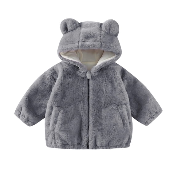 SGMVNU Toddler Girls Boys Hoody Jacket Zip Up Cute Ear Coat Warm Winter Outwear, Long Sleeve Zipper Thick Warm Outerwear with Pockets,Grey,4-5 Years