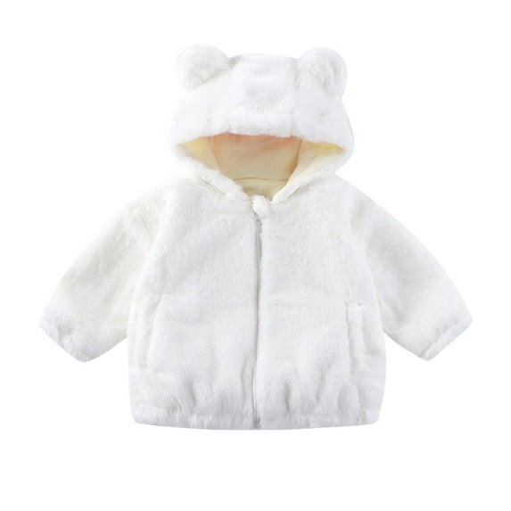 SGMVNU Toddler Girls Boys Hoody Jacket Zip Up Cute Ear Coat Warm Winter Outwear, Long Sleeve Zipper Thick Warm Outerwear with Pockets,White,3-4 Years