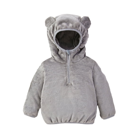 SGMVNU Toddler Girls Boys Hoody Jacket with Ear Half Zipper up Hooded Coat Cute Warm Winter Outwear Grey Size 1-2 Years