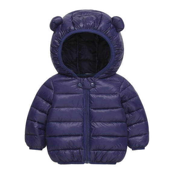 SGMVNU Toddler Girls Boys Puffer Coat Warm Lined Padded Jacket Winter Coat Windbreaker Light Jacket Cute Bear Ear with Hood Kids Winter Clothes(Size 2-3 Years, Dark Blue)